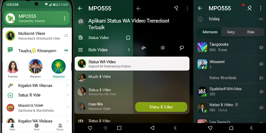 Antarmuka MPO555 menampilkan berbagai pilihan video Status WA menarik.