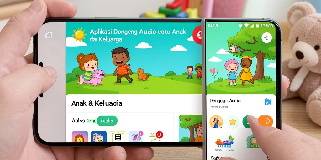 Antarmuka aplikasi RAFI88 dengan berbagai pilihan dongeng audio.