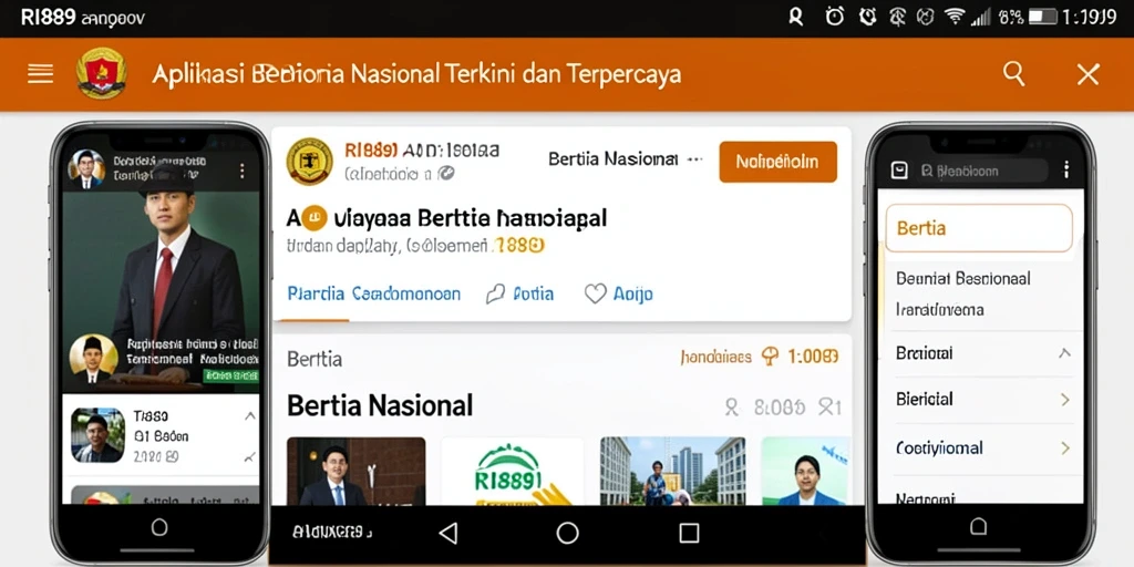 Antarmuka RI889 menampilkan berita nasional dengan desain yang menarik dan informatif.